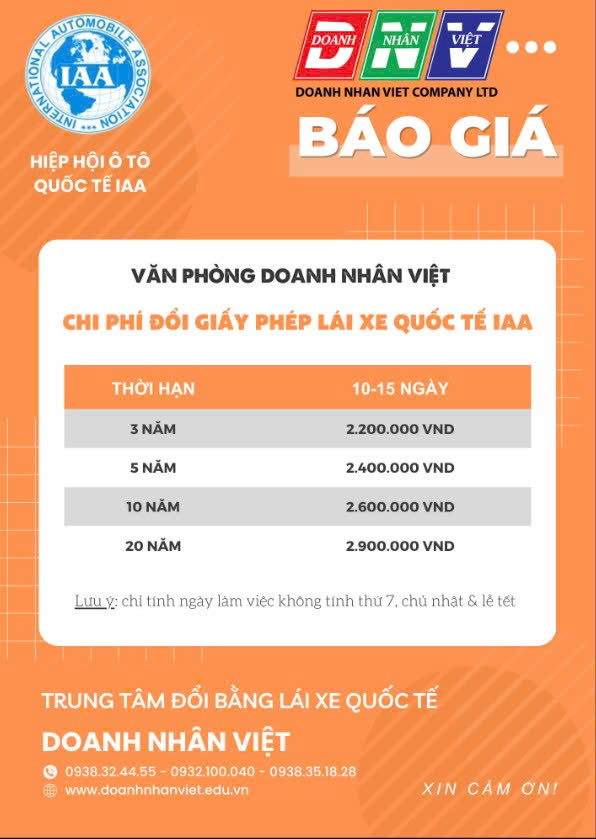 Giá đổi bằng lái xe quốc tế IAA