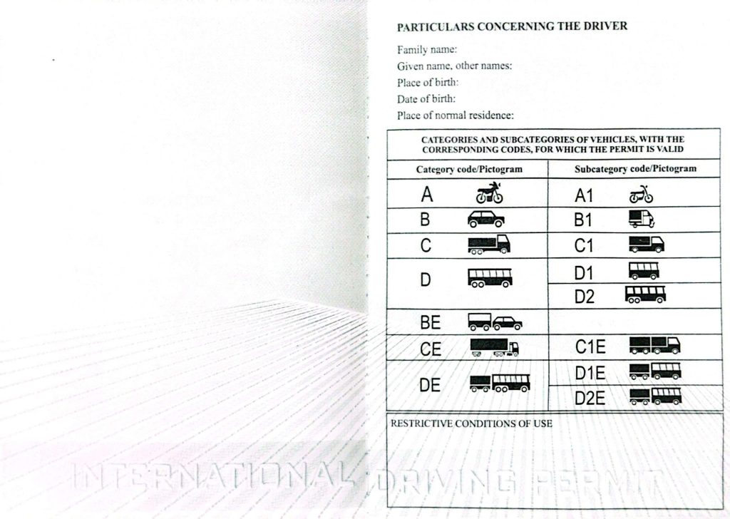 Trang 3-4 Mẫu bằng lái xe quốc tế IDP