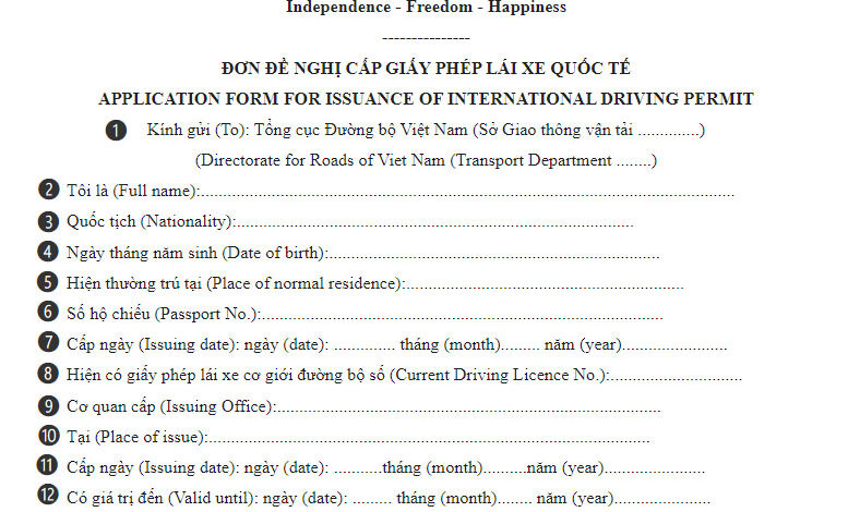 Cách điền mẫu đơn xin đổi bằng lái xe quốc tế