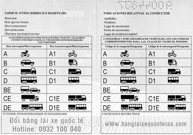 Mẫu bằng lái xe quốc tế Việt Nam cấp