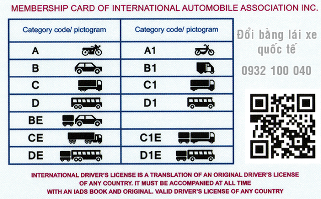 Mặt sau bằng lái xe quốc tế