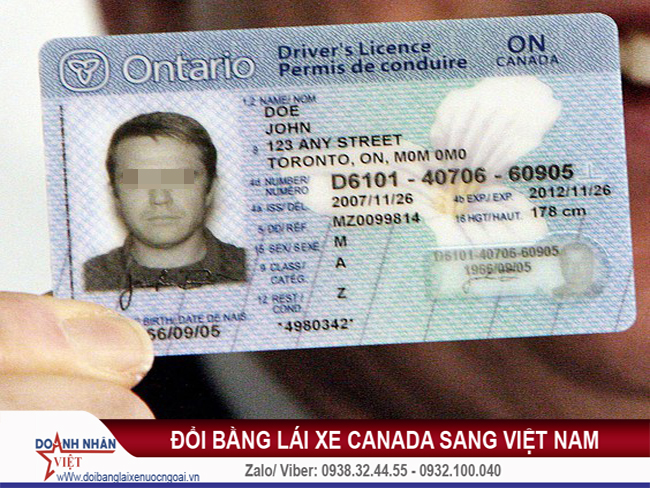 đổi bằng lái xe Canada sang Việt Nam